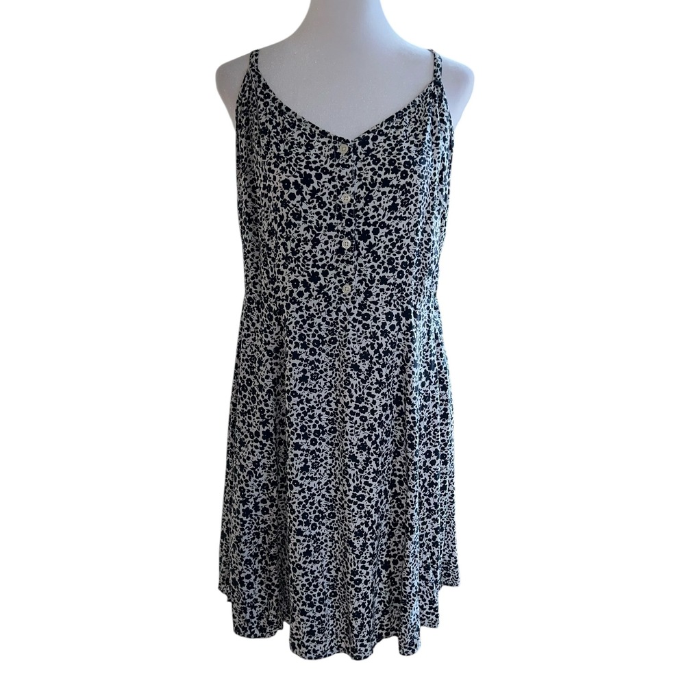 GAP Floral Print Babydoll Sundress Black White Sleeveless Adjustable Dress Sz M